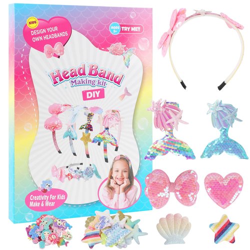 JOFONY Headband Making Kit for Girls,Make Your Own Fashion Headbands Girls Hair Accessories Arts and Crafts for Kids Ages 3-12 Birthday Presents DIY Toys(6 pcs)