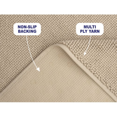 American Soft Linen Bath Rug, 17 in 24 in 100% Cotton Bath Mats Rugs for Bathroom, Non Slip Washable Shaggy Form Area Rugs, Beige Bath Rug