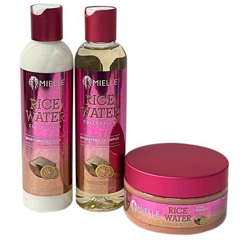 MIELLE Rice Water Collection – Length Retention For Dry & Damaged Hair Sulfate-Free Shampoo, Moisturizing Milk, Clay Masque - Bundle Combo Set 3PCS