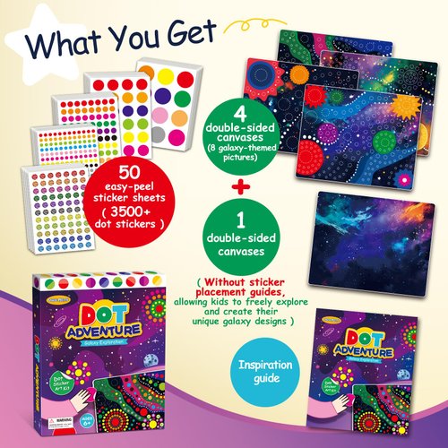 Drama Planet Dot Sticker Art Kit for Kids, Create Stunning Galaxy Patterns with Dot Stickers, Includes Inspiration Guide, Craft Kits, Art Activities for Kids, Gifts for Boys and Girls