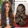 Mayoud Layered Wig With Curtain Bangs For Women Dark Brown Long Multi-Layered Wig Straight Wavy Hair Wig Natural Looking Synthetic Heat Resistant Wigs for Daily Party Use (26Inch, Dark Brown#)