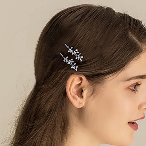 Aneneiceera Boho Leaf Hair Clip Vintage Silver Hair Pin Clips Retro Hair Barrette Bride Hair Bobby Pins Metal Branch Hair Clips Wedding Hair Accessories for Women and Girls 2Pcs(Silver)