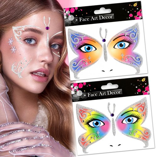 Butterfly Temporary Face Tattoo Sticker Set for Kids Women,Halloween Body Paint Makeup Animal Tattoo Stickers Face Eye Forehead Body for Halloween Cosplay Masquerade Party Decor-2Pcs (Butterfly)