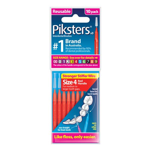 Piksters Interdental Brushes, Size 4, Red Handle
