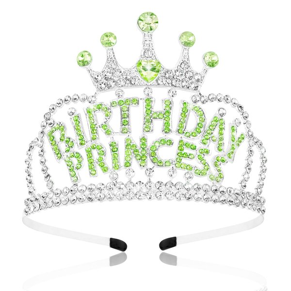 AHONEY Birthday Princess Crown Tiara for Girls Women, Birthday Girl Headband, Happy Princess Birthday Party Decorations Gifts (Green)