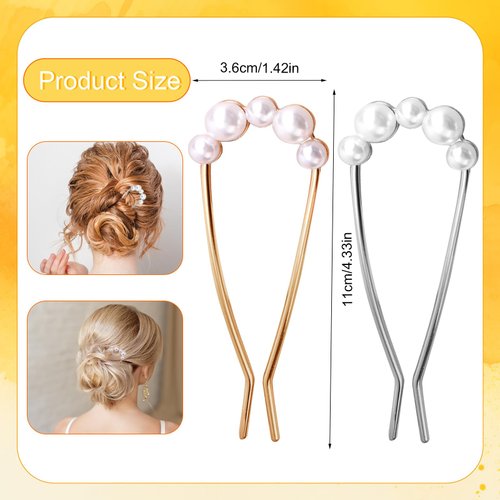2pcs French Hair Pin, 11x3.6cm/4.33x1.42inch Metal French Hair Pins French Twist Hair Pin Hair Sticks Gold Silver Hair Clip Hair Hair Clips Hair Accessories for Women (Type2)