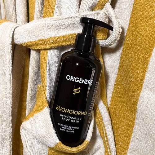 Buongiorno Invigorating Body Wash. All-Natural Botanicals. Made with Bergamot, Orange peel, Lemon, Grapefruit, Lavender, and Mandarin Orange.