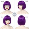YBYMCAI Purple Bob Wig With Bangs Short Dark Purple Bob Wigs For Women Straight Bob Bangs Wig 10 Inch Heat Resistant Synthetic Hair Natural Looking For Daily