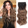 AISI BEAUTY Clip in Hair Extensions for Women Long Wavy Synthetic Brown Highlight Hair Extension 20 Inch 4PCS Natural Thick Hairpieces (Brown Mixed Blonde)
