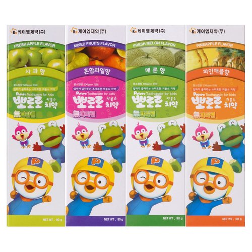 Pororo Kids Whitening Sensitive Toothpaste - Cavity Protection Low Fluoride Oral Care with 4 Fruit Flavors, Improving Gum Health, Removing Plaque to Strengthen Enamel 90g/3.17 Oz(All flavors - 4packs)