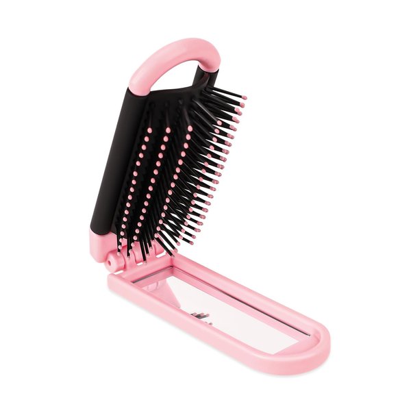 Folding Travel Hair Brush for Women and Girls,Small Collapsable Pocket Size Hairbrush with Mirror Mini Compact Scalp Massage Comb Portable Hair Styling Tool for Locker,Car,Gym,Trip,Purse,Handbag(Pink)