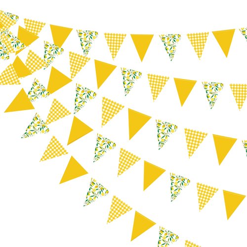 44 Ft Lemon Party Decorations Yellow Plaid Floral Lemon Banner Bunting Hanging Paper Triangle Garland Streamer for Wedding Bridal Shower Engagement Bachelorette Baby Shower Birthday Party Supplies