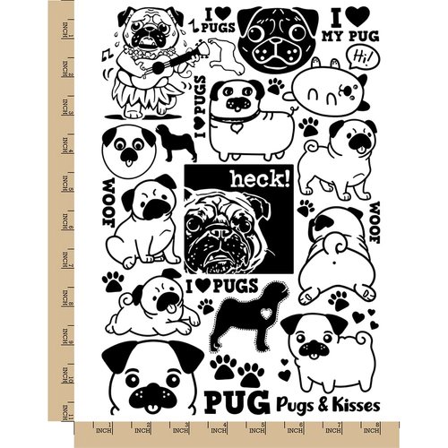 Pug Dog Breed Temporary Tattoo Water Resistant Fake Body Art Set Collection - Black (One Sheet)
