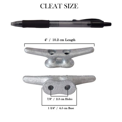 QPuro 4 Inch Dock Cleat - Hot Dipped Galvanized Cast Iron Boat Cleats - Ideal for Marine, Nautical Decor (2-Pack)