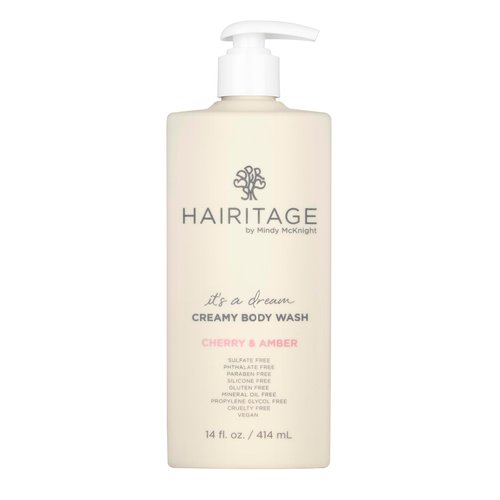 Hairitage It’s A Dream Cherry & Amber Scented Creamy Body Wash for Women, Men & Kids - Açaí Fruit Extract for All Skin Types - Vetiver & Guaiac Wood Essential Oils - Removes Skin Impurities, 14 fl oz.