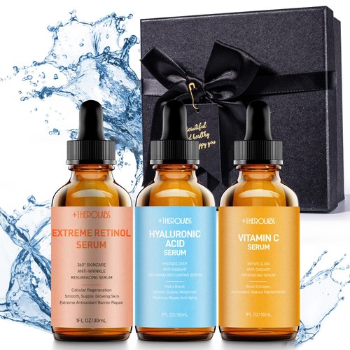 Face Serum Set – Retinol Serum, Vitamin C Face Serum & Hyaluronic Acid Serum for Face – Anti Aging Serum Skin Care Set for Women – Serum for Firm, Wrinkle Smoothing 3x1oz