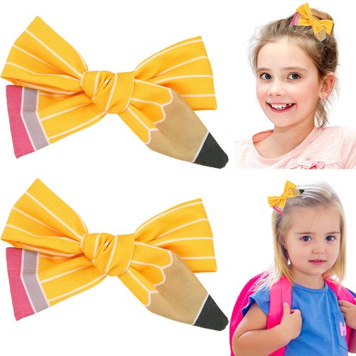 Back to School Hair Clips Pencil Yellow Hair Bows Ponytail Holder Streak Bow Hair Clips First Day...