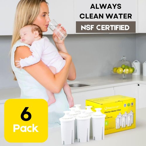 Max Strength Pro Water Filter Replacement for Brita® Pitchers & Dispensers, Classic OB03, Mavea® 107007, 35557 & More, NSF Certified Water Pitcher Filter, 1 Year Supply, Fits Brita & Mavea, 6 Count