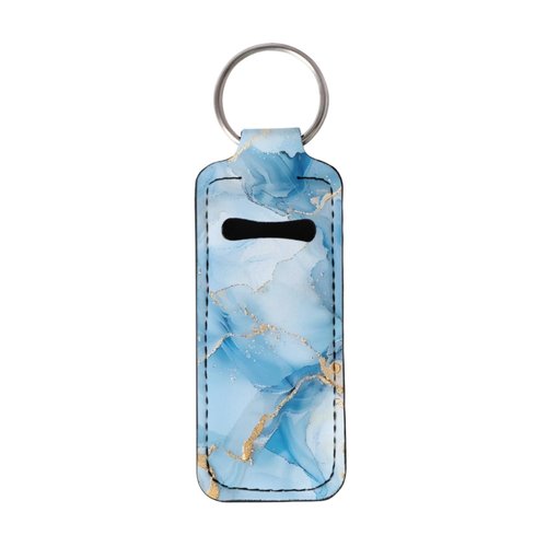 CLOHOMIN Blue Marble Print Chapstick Holder Key Chain Sleeve Lightweight Lip Balm Holder Keychain Gifts for Women Girls Fashion Lip Gloss Tube Holder Key Chain