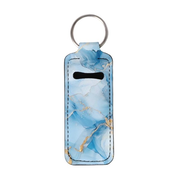 CLOHOMIN Blue Marble Print Chapstick Holder Key Chain Sleeve Lightweight Lip Balm Holder Keychain Gifts for Women Girls Fashion Lip Gloss Tube Holder Key Chain