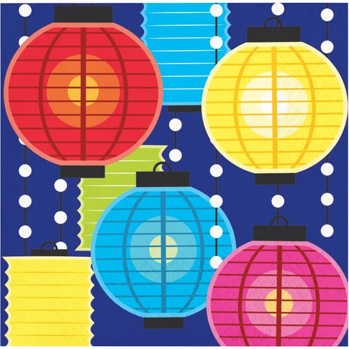 Creative Converting Summer Drinks Lanterns Beverage Napkins, 5", Multi-color