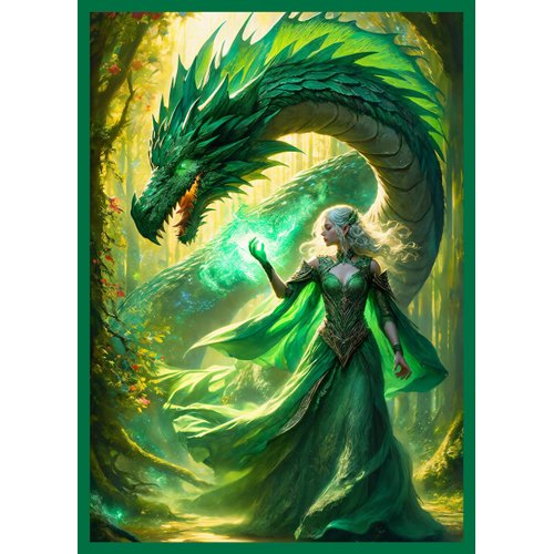Katomula 100 PCS MTG Card Sleeves with 100 PCS Perfect Fit Sleeves, Art Matte Card Sleeves with Inner Sleeves - Fit Standard Size Cards - Spellbinder and Her Verdant Dragon