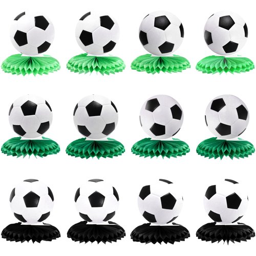 12 Pcs Soccer Honeycomb Centerpieces Sports Themed Table Decorations Sports Tabletop Honeycomb Ornaments for Soccer Themed Birthday Baby Shower Party Supplies Decor