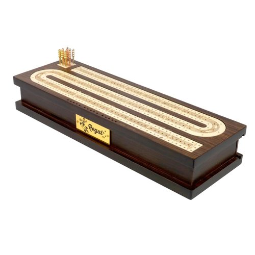 Regal Games Cribbage Board Game Set with Card Storage, Wooden Board & 9 Metal Pegs - Unique Luxury Classic Board Games - Ideal for 2-4 Person