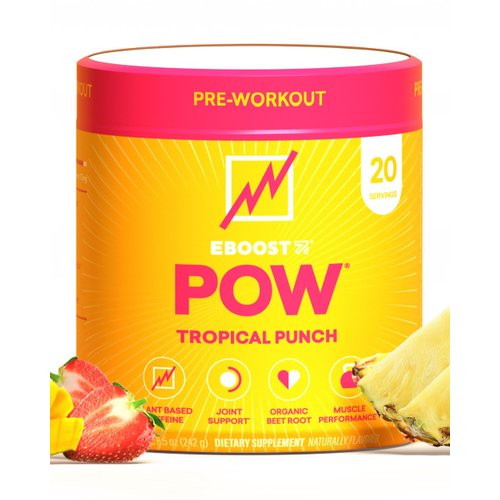 EBOOST POW Natural Pre Workout Powder – 20 Servings - Tropical Punch - A Pre Workout Supplement for Performance, Joint Mobility Support, Energy, Focus - Men & Women - Non-GMO, Gluten-Free, No Creatine