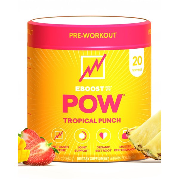 EBOOST POW Natural Pre Workout Powder – 20 Servings - Tropical Punch - A Pre Workout Supplement for Performance, Joint Mobility Support, Energy, Focus - Men & Women - Non-GMO, Gluten-Free, No Creatine