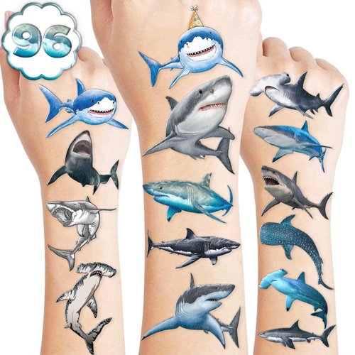 Generic 118 PCS Shark Tattoos Tattoo Temporary Stickers for Boys Kids Adults Themed Birthday Party Favors Decorations Supplies Favors Decor Theme School Prizes Rewards