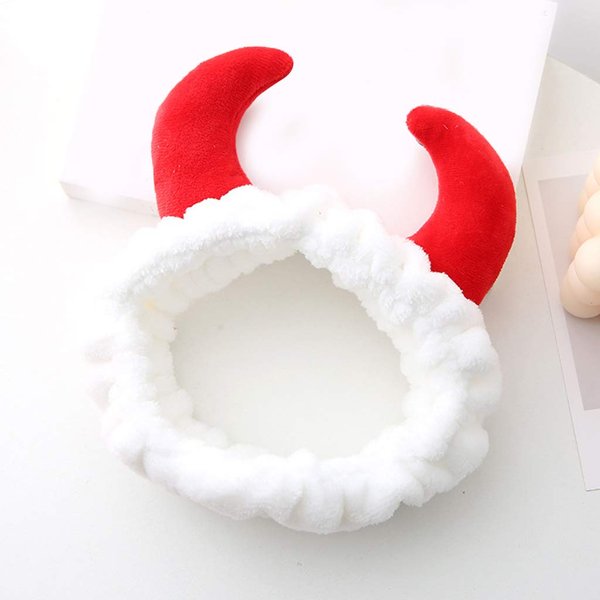 appuivbt Plush Red Devil Horns Headband,Face Wash Plush Hair Band Hair Hoop Makeup Turban Bandana Headband for Female Girls