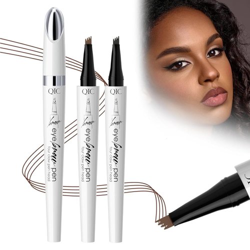Eyebrow Pen, 2024 New 2Pcs 3D Microblading Eyebrow Pencil Black, 4 Fork Tip Waterproof Microblade Eyebrow Pencil, Eye Brow Pencils for Women & Long-Lasting Natural Brows (Dark Brown+Black)