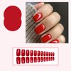Red Press on Nails Short Square Medium Fake Nails Classic Red Glossy Handmade Gel False Nails Solid Color Thick Acrylic Nails Stick On Nails Reusable Salon Oval Glue On Nails for Women Manicure 24Pcs