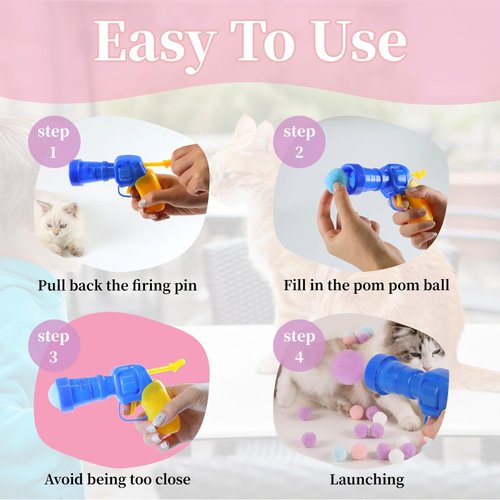 QUQOQO Cat Toy Balls with Launcher Gun, 100 Pom-Poms Balls Interactive Cat Toys for Indoor Cats, Soft Fuzzy Cats Kitten Toys Ball, Plush Ball Shoot Gun,Active Cat Exercise Toys Training Playing