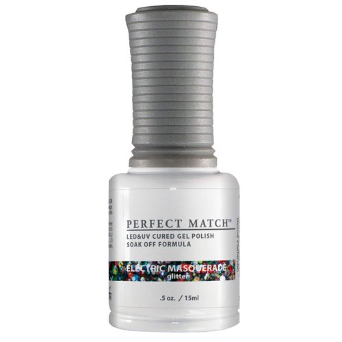LeChat Perfect Match Gel Polish, Electric Masquerade, Green, Red, Yellow, Blue Glitter on Clear Base, Easy Application, Soak Off Formula, 0.5 Fl Oz