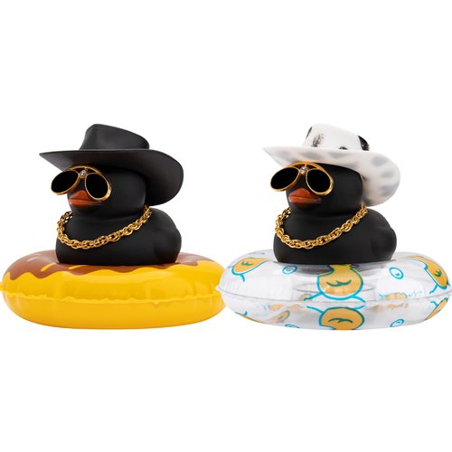 wonuu 2Pcs Car Dashboard Decorations Color Ducks, Rubber Duck for Car Ornament Accessories with Mini Hat Sunglasses Necklace and Swim Ring, B_Dark Blue Duck+Blue Sun Hat&Blue Sun Hat