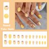 MISUD Press on Nails Short Round Fake Nails Glossy Glue on Nails Yellow Acrylic Nails Oval Artificial Nails Cute Summer Lemon False Nails with Design 24 pcs