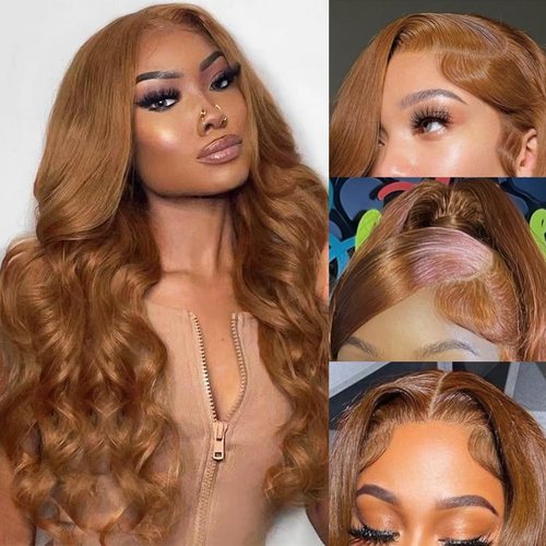 Light Brown Lace Front Wigs Human Hair Body Wave 20inch Ginger Brown Lace Front Wigs Human Hair for Women 150% Density Light Brown Wig Human Hair Pre Plucked Baby Hair Ginger Brown Wig