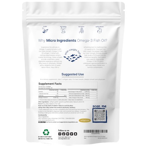 Triple Strength Omega 3 Fish Oil Supplements 4200mg Per Serving, 240 Softgels – Lemon Flavored – Burpless | EPA 1200mg + DHA 900mg | Deep Sea Fish