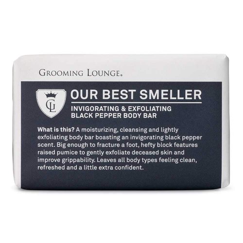Grooming Lounge Our Best Smeller Body Bar - Moisturizes, Cleanses and Lightly Exfoliates - Removes Dirt, Oil and Dead Skin - Imparts Amazing Black Pepper Scent - Provides Ideal Lather Level - 7 oz