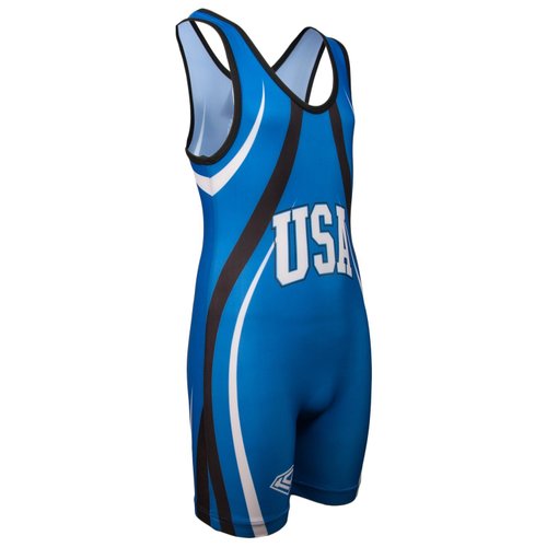 KO Sports Gear - Unisex Wrestling Singlet (USA Blue, Adult X-Small)