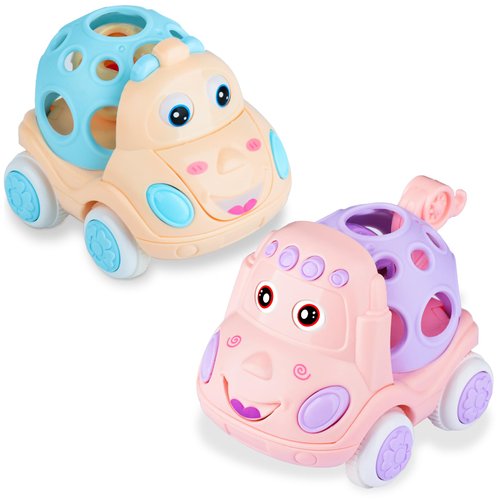 Baby Toy Cars - Toy Cars for Toddlers 1-3,Soft Rattle and Roll Truck for 1-3 Year Olds Girl, Rattle Car for Baby,Gifts for 6-18 Months Baby,Push Toys Cars for Toddler ,Baby Girl Toy Cars for Babies
