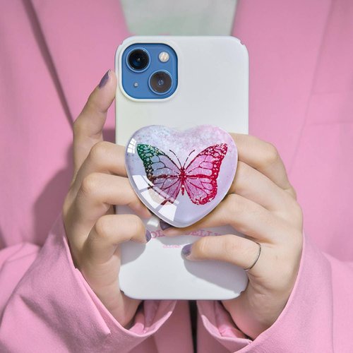 Ksadiye Expandiing Moblile Phone Grip Heart Glass Holder for Smartphones, Cell Phone Collapsible Stand（ Purple Butterfly