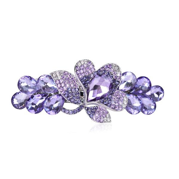 Sankuwen Flower Luxury Jewelry Design Hairpin Rhinestone Hair Barrette Clip(Style C,Purple)
