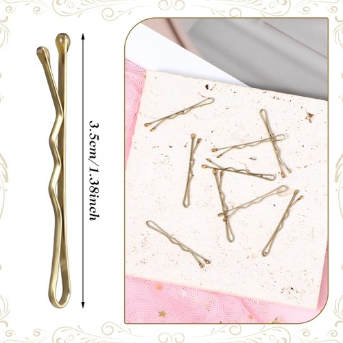 Amabro Mini Bobby Pins, 50PCS 1.37 Inch Small Wavy Hair Pins Metal Hair Clip Hairpins for Women Gilr Kids Buns Long Straight Curly Hair All Hair Types(Gold)