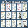 Partywind 225 Styles (30 Sheets) Luminous Space Kids Temporary Tattoos for Party Supplies, Outer Space Party Favors with Astronaut/Planet/Star/Moon, Games for Boys Children
