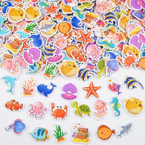 Qumenan 360 Pieces Ocean Sea Animal Foam Stickers Tropical Fish Sea Creature Stickers Adhesive Stickers for Kids for Arts Crafts Laptops Party Favors Decoration Home DIY Supplies