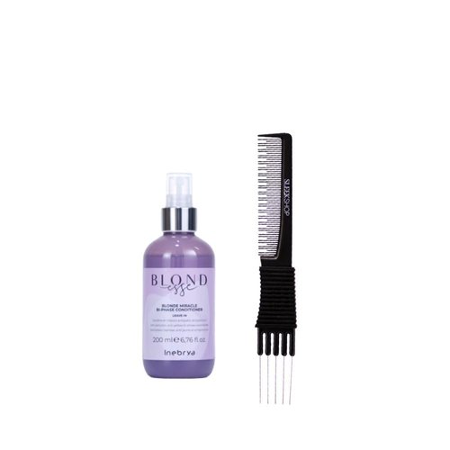 kuss Inebrya Blondesse Blonde Miracle Bi-Phase Conditioner (6.76 oz) with Teasing Comb Pack of 1, Purple