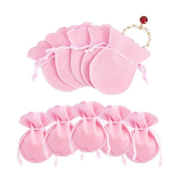 NBEADS 50 Pcs Velvet Bags, 3.54×2.75" Calabash Shape Drawstring Jewelry Pouches Small Candy Gift Bags for Christmas Wedding Birthday Party Favors, Hot Pink